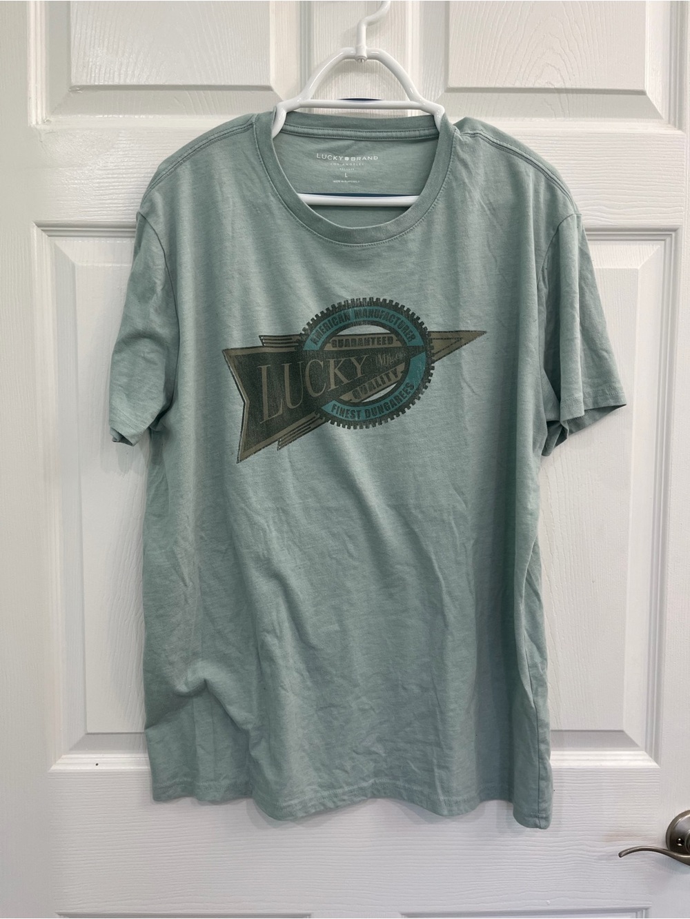 Lucky Brand Green Grey Crew Neck Relaxed Fit Short Sleeve Men Women T-Shirt Top